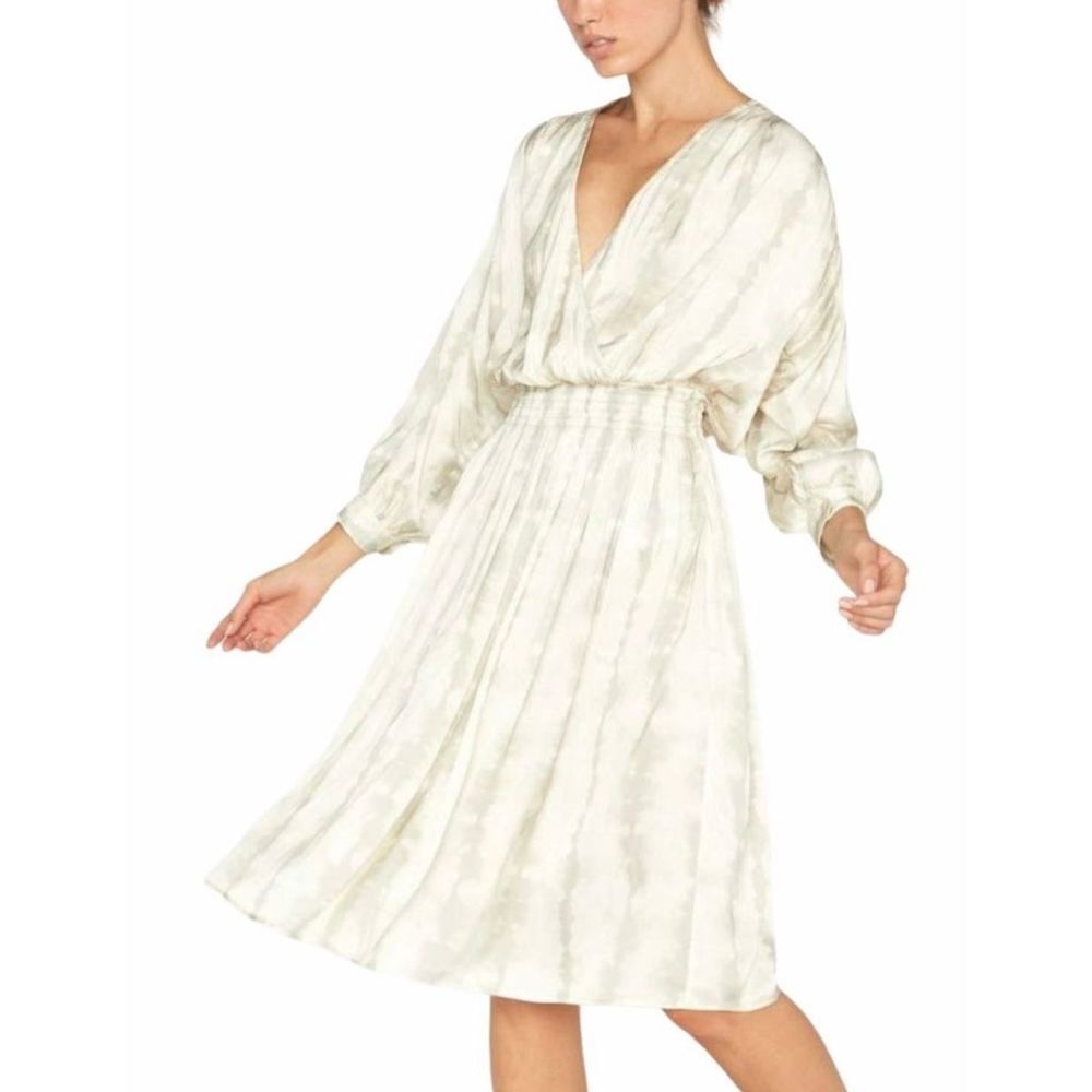 Brochu Walker Water Color Print Midi Wrap Dress Ivory Large